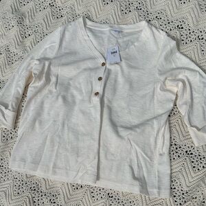 J Jill Cream Textured Henley Top